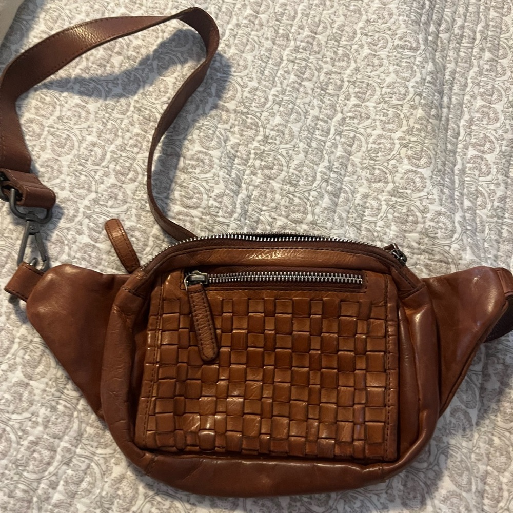 Brown Leather Woven Crossbody Bag